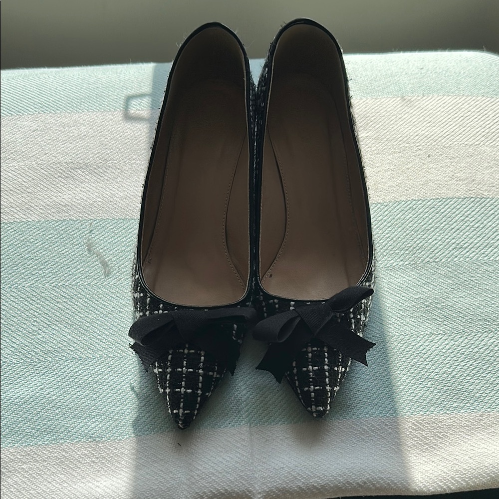 J. Crew Black Quilted Flats with Bow Detail